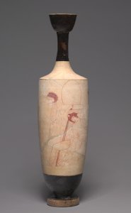 Valkopohjainen Lekythos (hautajaisöljykannu), noin 420 eaa. (maalattu terrakotta) tekijältä Greek School