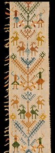Reunus koristeltu elämän puulla, Siphnos, Kykladet, 1600-1700 (silkkilangoilla brodeerattu puuvilla) tekijältä Greek School