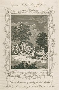 Ruton uhrien hautaaminen, Holywell Mount, Shoreditch, Lontoo, 1665 c 1700-luvun loppu tekijältä Grignion