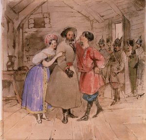 Kohtaus M. Glinkan oopperasta Elämä tsaari Ivan Susaninille, 1830-luvun loppu