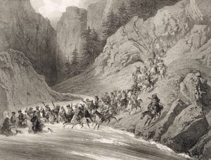 Tšerkersseiläisiä Mustanmeren rannikolla, kuva 4, Kaukasusta käsittelevästä kirjasta, kaiverrettu Eugene Cicerin (1813-90) ja Adolphe Jean-Baptiste Bayot