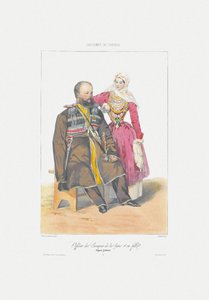 Terek-kasakka tyttären kanssa Alkaen: Kohtauksia, maksuja, meurs et costumes du Caucase, 1840 tekijältä Grigori Grigorevich Gagarin