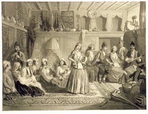 Lepohuone lähellä kylpylöitä Shemakhassa, Shirvanskaya Steppellä, levy 40 Kaukasusta käsittelevästä kirjasta, kaiverrettu Charles Claude Bachelier ja Adolphe Bayot (1810-66) pubi. Kirjailija: Alfred Leon Lemerci tekijältä Grigori Grigorevich Gagarin