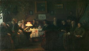 Novellin Kreutzer-sonaatti lukeminen Leo Tolstoin talossa, 1889
