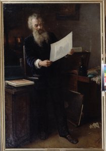 ""Ensimmäinen vaikutelma"" (Ensimmäinen vaikutelma). Taiteilija Ivan Ivanovich Shishkin (Ivan Ivanovitch Shishkin) (1832-1898) muotokuva katselemassa yhtä hänen juuri tekemäään töitään. Grigori (Grigori, Grigory) maalaus Grigorjevitš Myasojedov (