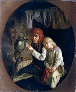 Kehruustunti - Kehruustunti - Grigori (Grigori, Grigory) maalaus Grigorjevitš Myasojedov (Mjasodov, Miasodov) (1834-1911), öljy kankaalle