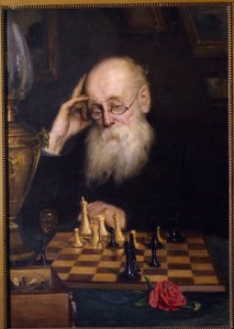Shakki itseään vastaan ​​(Shakki itsensä kanssa). Grigori (Grigoriy, Grigory) Grigorjevitš Myasojedovin (Myasoedov, Miasoedov) maalaus (1834-1911), öljy kankaalle