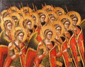Guarienton (aktiivinen 1338-kuoli vuonna 1367 tai 1370) aseistettu enkelijoukko, yksityiskohta
