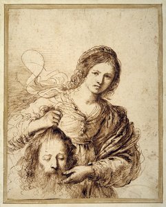 Judith Holofernesin pään kanssa (kynä ja ruskea muste kermapaperilla)