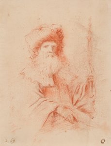 Luonnos parrakkaasta miehestä turbaanissa (punainen liitu paperille) tekijältä Guercino