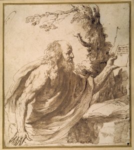 Pyhä lukeva erämaassa (kynä ja muste paperille) tekijältä Guercino