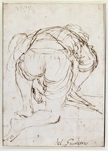 Mies polvillaan kynäpiirros tekijältä Guercino
