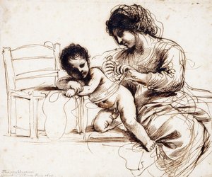 Äiti ja lapsi tuolilla, tekijältä Guercino
