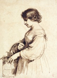 Nuori nainen pitelee hedelmäkoria, tekijältä Guercino