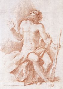 Pyhä Paavali erakko, katsoo ylös vasemmalle ja pitää kepiä, n. 1637-8 tekijältä Guercino