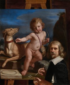 Omakuva "Amor Fedele" -maalausta vasten tekijältä Guercino
