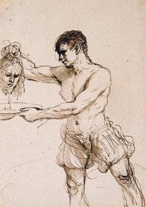 Pyöveli pitelee Pyhän Johannes Kastajan päätä, n.1637 tekijältä Guercino