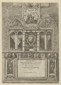 Palazzo del Senaton julkisivu Bolognassa paavin käsivarret keskellä, tilapäinen ..., 1598. tekijältä Guido Reni