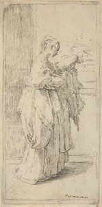 Tyttö kantaa tyynyä, nähty profiilissa oikealle, 1590-1690. tekijältä Guido Reni