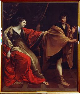 ""Joosefin ja Potifarin vaimo"" (Joseph ja Potifarin vaimo) Joosef pakenee Potifarin vaimoa (Potifar), joka yrittää vietellä häntä. Guido Renin maalaus, joka tunnetaan nimellä Le Guide (1575-1642) 1626 Pushkin-museo, Moskova tekijältä Guido Reni