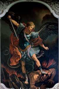 V. M. De Girolamon (1900-luku) Guido Renin mukaan arkkienkeli Pyhä Mikael Terrassing the Dragon -maalaus. 1957 tekijältä Guido Reni