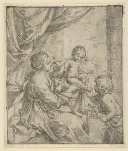 Neitsyt ja lapsi pöydässä nuoren Johannes Kastajan kanssa, n. 1600-1640. tekijältä Guido Reni