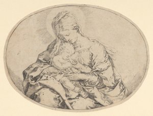 Neitsyt pitelee vauvaa Kristusta, soikea sävellys, n. 1600-1640. tekijältä Guido Reni