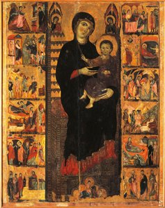 Majesty, kirjoittanut Guido da Siena (n. 1230-n. 1290), yksityiskohta, Pillarsali, Palazzo Pubblico (raatihuone), Siena, Italia