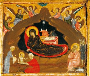 Seimi, yksityiskohta Pyhän Pietarin Antependiumista Guido da Sienan (noin 1250-1300) istuimesta, tempera ja kulta puulla