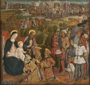 The Adoration of the Magi - The Adoration of the Magi, kirjoittanut Cozzarelli, Guidoccio di Giovanni (1450-1517). Tempera ja öljy kankaalle. Mitat: 168 x 176 cm. Tukholman kansallismuseo tekijältä Guidoccio di Giovanno Cozzarelli