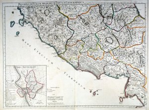 Historiallinen kartta Italian alueesta, jossa etruskit asuivat G. Delyslen atlasin jälkeen tekijältä Guillaume (after) Delisle