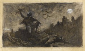 Islantilainen Han juomassa uhriensa verta, n. 1889 (öljy kankaalle) tekijältä Guillaume Albert Demarest