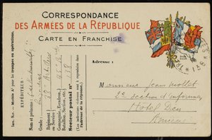 Postikortti Jean Molletille, 1915 tekijältä Guillaume Apollinaire