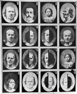 Fysiognomiset tutkimukset, Duchenne de Boulognen teoksesta "Ihmisen fysiognomian mekanismi tai intohimojen sähköfysiologinen analyysi", julkaistu 1876, Pariisi