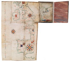 Taskuatlas ja merenkulun almanakka, n.1546 (pergamentti). tekijältä Guillaume Brouscon