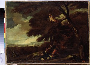 ""Veronen pyhän Pietarin kuolema"" (Pyhän Pietarin marttyyrin salamurha) Dominikaaninen saarnaaja Pietari Veronen (Pietro Rosini tai Pietro Martire tai Pietro da Verona) (1205-1252) kuolee tiellä Come - Milanosta . Guillaume Courtoin maalaus