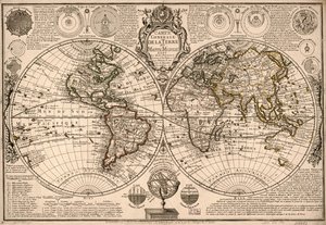 Carte generale de la terre - ou mappe monde auec les quatre principau  sistemes  les figures des sept planetes le tout selon les nouvelles obseruations. LOC 2017585685 tekijältä Guillaume Danet