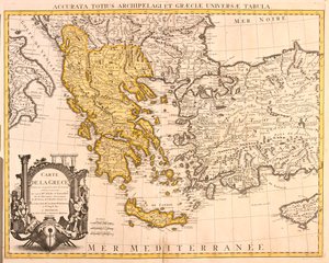 Albania, suuri osa Kreikkaa (lukuun ottamatta koillista), suuri osa Makedonian tasavaltaa (lukuun ottamatta pohjoista). tekijältä Guillaume Delisle