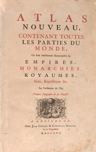 Atlas, joka kantaa maailmaa, maantieteen karttakaupassa (etsaus tekijältä Guillaume Delisle