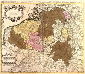 Katolisen Alankomaiden (Belgia ja Luxemburg) kartta (etsaus tekijältä Guillaume Delisle
