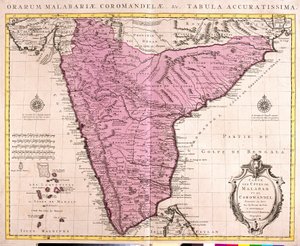 Coromandelin ja Malabarin kartta (Intia) (etsaus tekijältä Guillaume Delisle