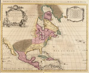 Pohjois-Amerikan kartta (Grönlanti, Kanada, USA, Meksiko ja Karibian saaret: Kuuba, Haiti, Jamaika, Länsi-Intia) (etsaus