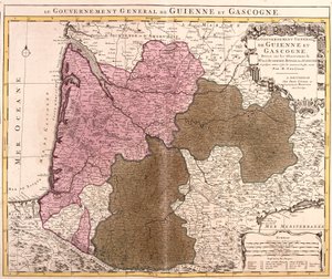 Guyennen ja Gascognen hallituksen kartta (Ranska) (etsaus tekijältä Guillaume Delisle