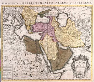 Lähi-idän kartta: Persia ja Arabian niemimaa (kaiverrus). tekijältä Guillaume Delisle