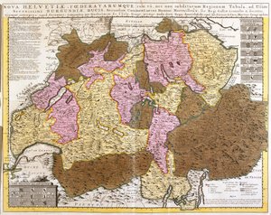 Sveitsin liittovaltion kartta (kaiverrus) tekijältä Guillaume Delisle