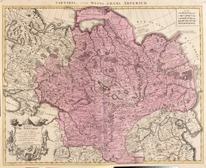 Venäjä, Kazakstan, Uzbekistan, Kirgisia, Tadžikistan, suuri osa Kiinaa (lukuun ottamatta kaakkoa), Mongolia. tekijältä Guillaume Delisle