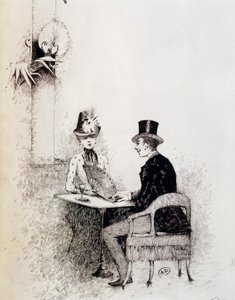 Pariskunta pariisilaisessa kahvilassa (muste paperille) tekijältä Guillaume Georges Roger