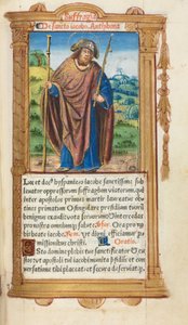 Painettu tuntikirja (Rooman käytössä): fol. 100r, Pyhä Jaakob Suuren nimi tekijältä Guillaume Le Rouge