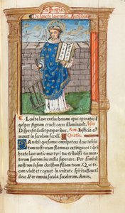Painettu tuntikirja (Rooman käyttö): fol. 101r, Pyhä Laurentius. tekijältä Guillaume Le Rouge