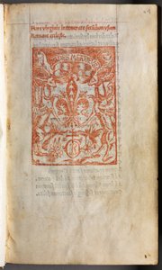 Painettu tuntikirja (Rooman käyttö): fol. 1r, painomerkki. tekijältä Guillaume Le Rouge
